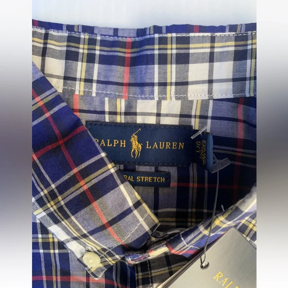 Ralph Lauren Boys Sz Large 14-16 Blue Plaid Button Down Long Sleeve Shirt NWT